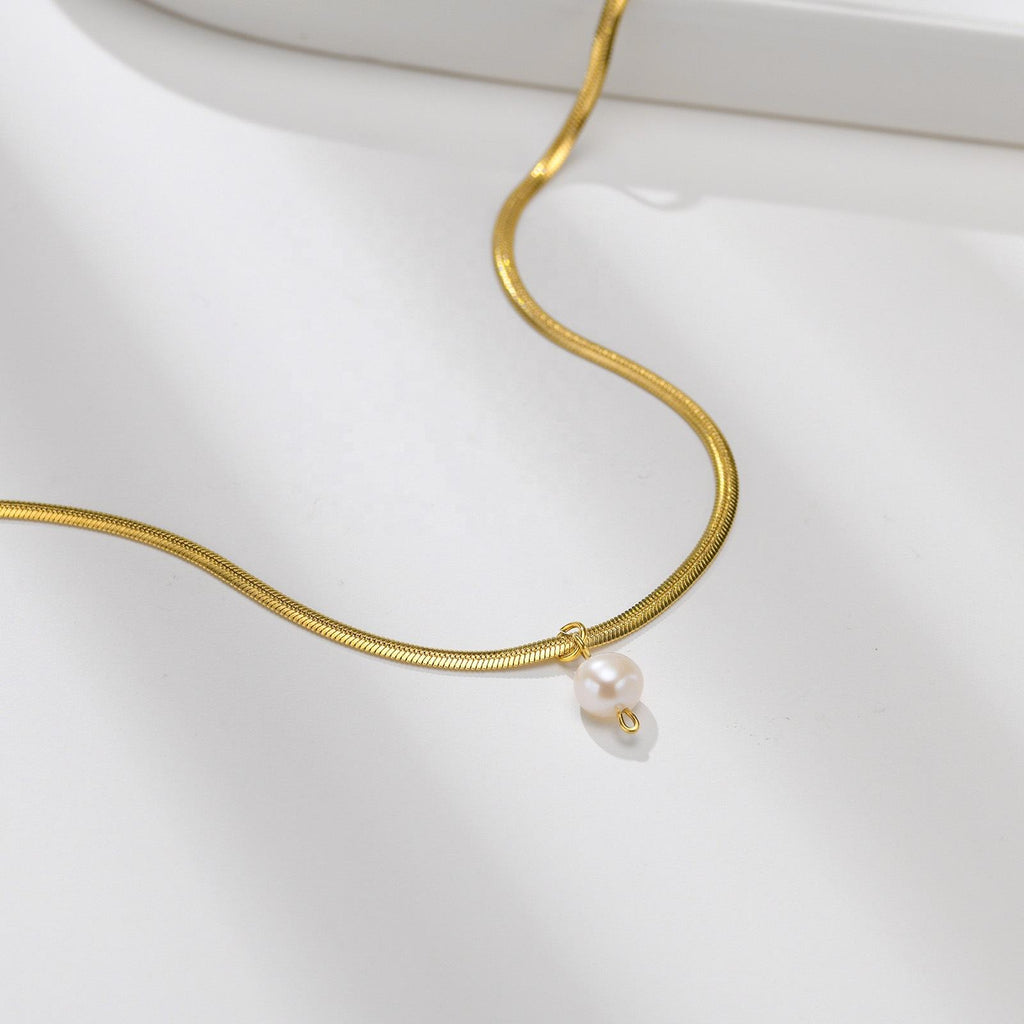 Stainless Steel Gold Plated Zircon Flat Snake Chain Pendant
